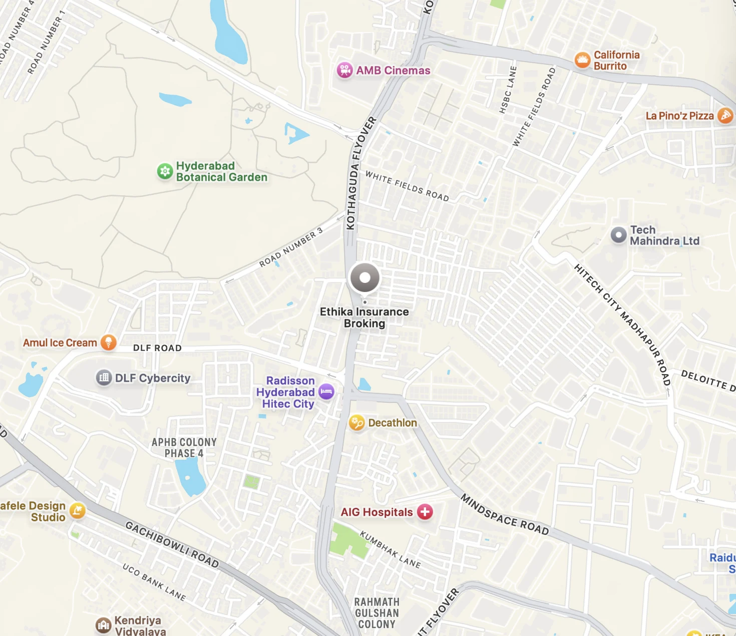 Map to the Ethika Hyderabad office