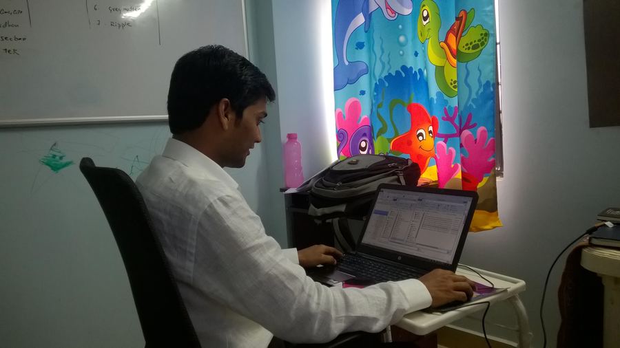 Sandeep working from the Samarth apartment in the early days