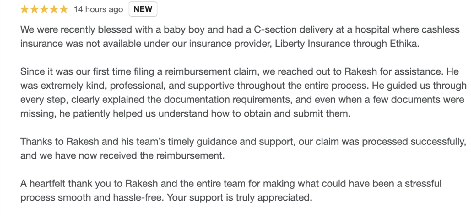 Client review of Ethika's responsive, hands-on claims service